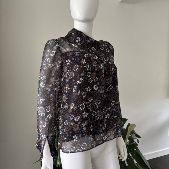 See By Chloe Blouse Long Sleeve Print Floral Brown / Black Sz 36 Authentic❤️ - Picture 2 of 6